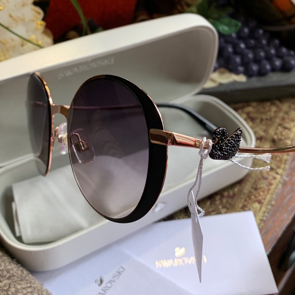 Authentic SWAROVSKI ROUND 51 metal/Acetate SWAN crystals sunglasses - Picture 13 of 16